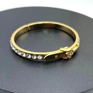 MY FLAT in LONDON Crown Gold Tone Buckle Belt Rhinestone Hinged  Bangle Bracelet